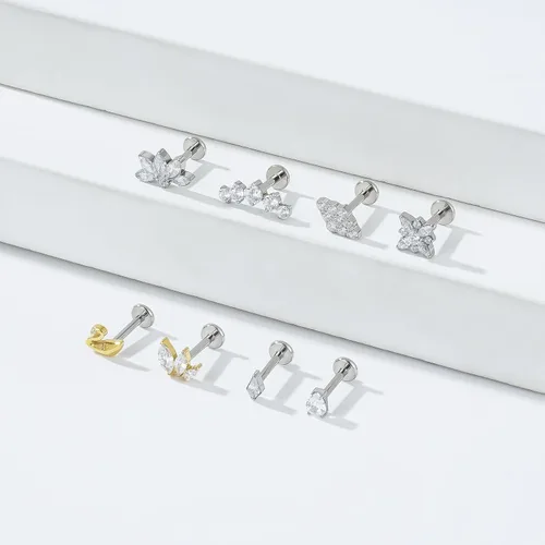 Vista 4 de ENONTY 1 pieza de 16G G23 titanio sin rosca Labret Stud Push In Bling CZ Labret Cluster Labret Tragus Helix Conch Lobe Rook Cartiltilago Push Back