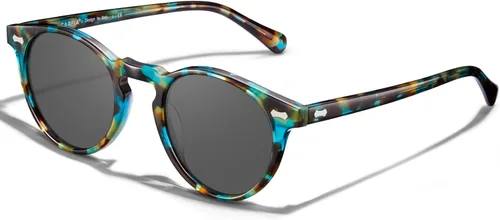 Vista 22 de CARFIA Gafas de sol polarizadas de acetato redondo para mujer, protección UV de cara pequeña con funda de cuero CA5288