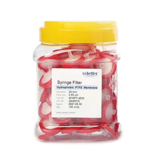 Vista 15 de Paquete de 100 Filtros de Jeringa PTFE para Laboratorio Filtros de Filtración Hidrofóbica Tamaño de Poro 0.22μm Diámetro 13mm No estéril Rojo