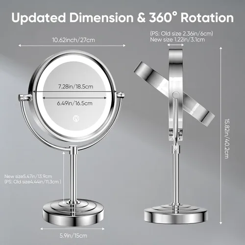 Vista 6 de GURUN Espejo de maquillaje con iluminación LED de 8.5 pulgadas con aumento de 10 aumentos de doble cara, con enchufe de acabado cromado M2208D