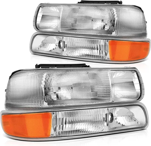 Vista 47 de Conjunto de faros delanteros para Chevy Avalanche 1500 2003-2006 para Avalanche 2500 03-06 para 1500 Classic 2007 carcasa negra reflector ámbar
