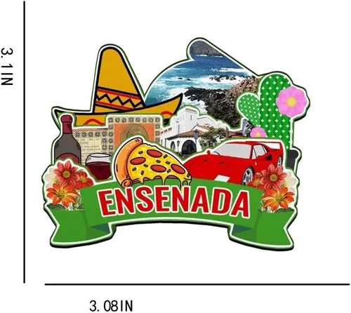 Vista 3 de Ensenada México - Imán de madera para nevera, diseño 3D de México, recuerdos coleccionables, decoración hecha a mano -3413
