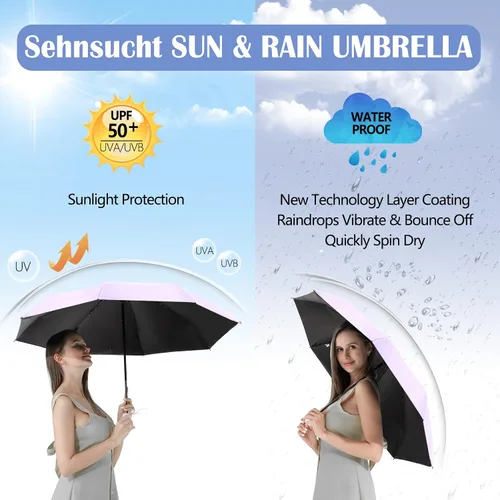 Vista 3 de Sehnschut - Sombrilla portátil de viaje con 8 costillas pequeña plegable plegable para sol y lluvia para mujer protección UV
