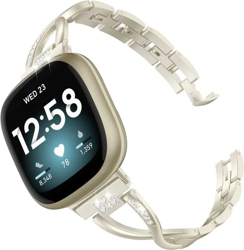 Vista 10 de Wearlizer Correa de metal compatible con Fitbit Versa 4/Versa 3/Sense/Sense 2 bandas para mujer, elegante pulsera de acero inoxidable con diamantes