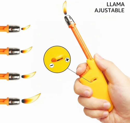 Vista 4 de Encendedor de velas de cuello largo ajustables, encendedor de gas butano, encendedor de plástico recargable, encendedor de cocina (paquete de 5)