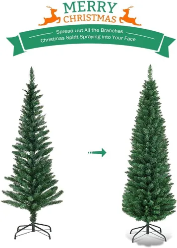 Vista 6 de ERGOMASTER Árbol de Navidad de lápiz de 6 pies, árbol de Navidad artificial delgado con 400 puntas de ramas de PVC, soporte de metal resistente