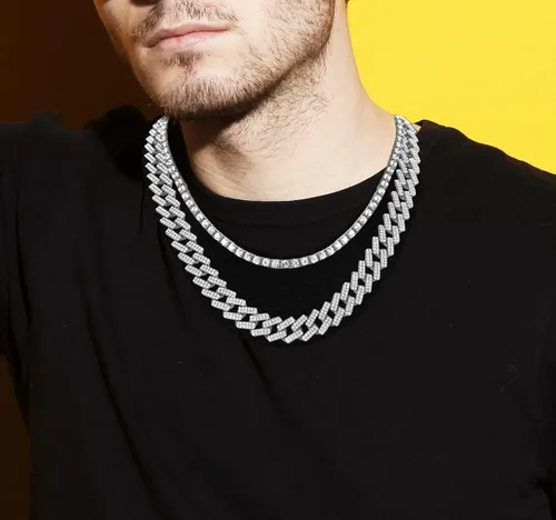 Vista 3 de HH BLING EMPIRE - Cadena de tenis con diamantes de imitación para hombres y mujeres, cadenas de tenis y eslabones cubanos de 18 a 30pulgadas
