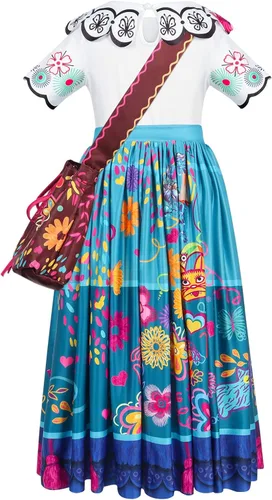Vista 9 de HenzWorld Vestido Mirabel para niñas, disfraz de la familia Madrigal, disfraz de Isabella para fiesta de cumpleaños, ropa de regalo