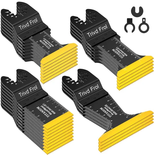 Vista 8 de Trivd Frol 100 piezas de hojas de sierra oscilantes, hojas de multiherramienta universales profesionales de titanio para madera, plásticos, metal