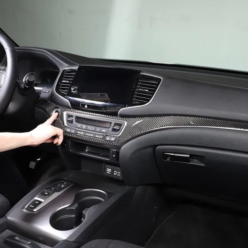 Vista 7 de Decoración de consola central de automóvil de fibra de carbono real suave 3D, marco de decoración, kit de decoración compatible con Honda Pilot 2015