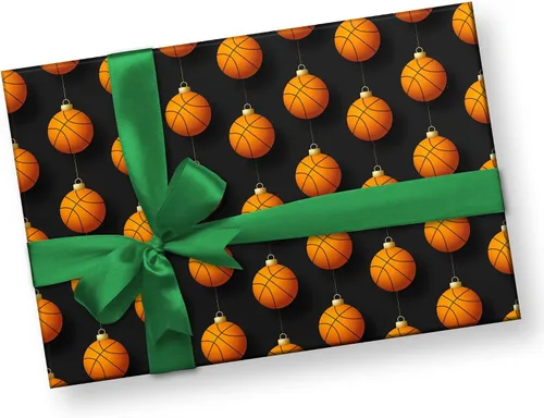 Vista 3 de Bonito papel de regalo de baloncesto grueso, adorno de Navidad, decoración de fiesta de vacaciones (rollo de 6 pies x 30 pulgadas)