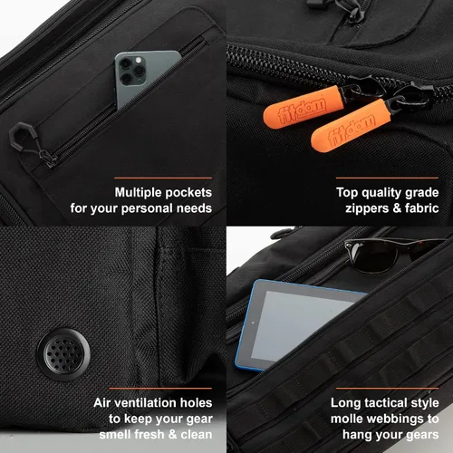 Vista 6 de Fitdom Bolsa de yoga inspirada en la táctica para hombres adultos. Bolsas de yoga resistentes y transportadores que se adaptan a todas tus cosas.