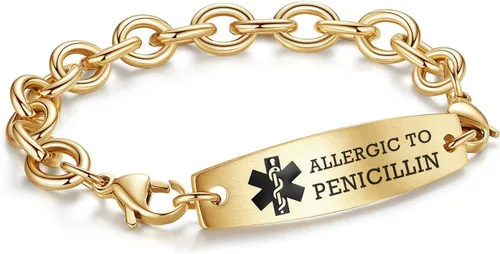 Vista 8 de LinnaLove Pulseras de identificación médica intercambiables Cadena de cable de acero inoxidable pulseras de alerta médica personalizables