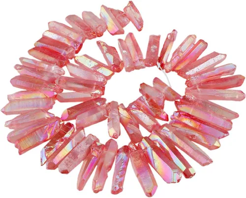 Vista 24 de mookaitedecor Cuentas sueltas de cristal de cuarzo de roca con revestimiento de titanio, puntas de cristal, púas, perforadas en la parte superior