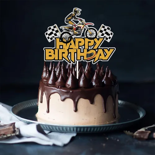 Vista 5 de Decoración para tartas con temática de cumpleaños, para motocicleta, con purpurina dorada.
