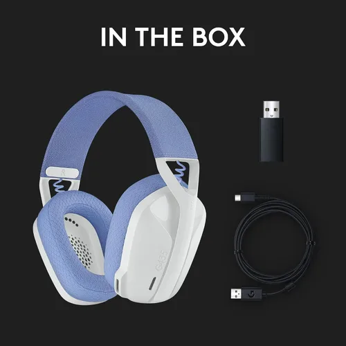 Vista 9 de Logitech G 435 LIGHTSPEED y auriculares inalámbricos Bluetooth para juegos audífonos ligeros sobre la oreja micrófonos integrados batería de 18