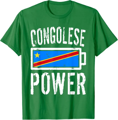 Vista 6 de Camiseta de batería de energía congoleña con bandera de República Democrática del Congo, Negro, S