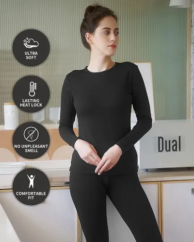 Vista 5 de WEERTI Ropa interior térmica larga de cabeza a pies para mujeres, con forro de vellón, capa base para climas fríos