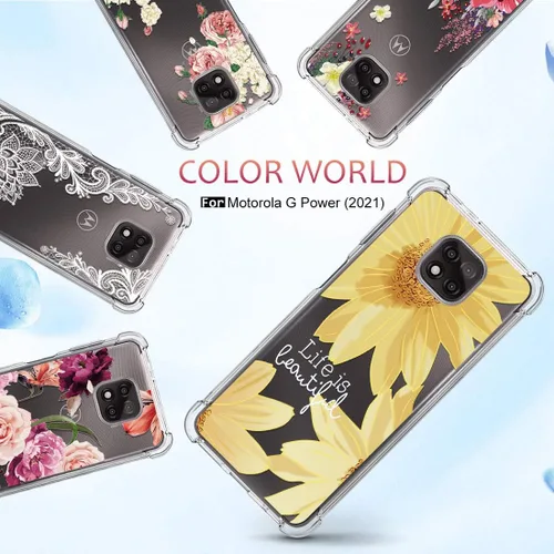 Vista 7 de Osophter Funda para Moto G Power 2021, diseño floral floral para niñas y mujeres, absorción de golpes, flexible de goma TPU para Motorola G Power
