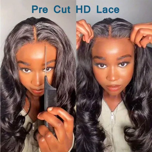 Vista 2 de Pelucas de cabello humano ondulado con encaje frontal HD de 6 x 4, cabello humano prearrancado con abuelitos para principiantes, sin pegamento
