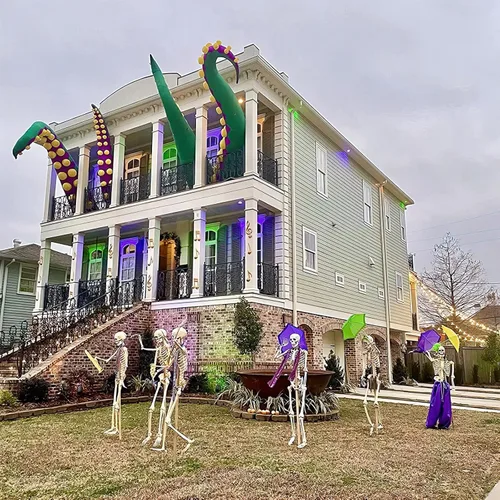 Vista 7 de TrendBox Tentáculos inflables de pulpo gigante de 14.7 pies con soplador y cuerda de luz, utilizados para decoración de fiestas de Halloween
