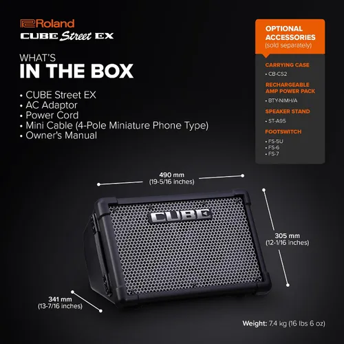 Vista 6 de Roland CUBE Street EX amplificador de 4 canales a batería de 50 vatios Batería o CA, 4 canales independientes, tonos de guitarra Cosm, 8 woofers