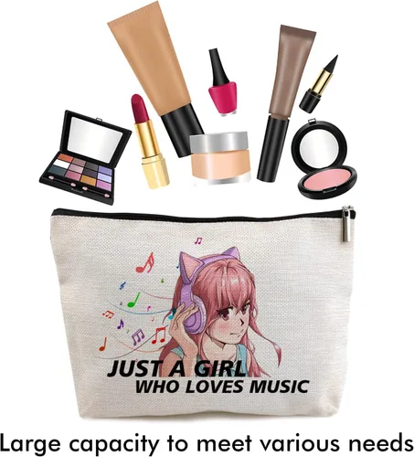 Vista 3 de Bolsa de maquillaje para fanáticos del anime, regalo para amantes del anime, Just A Girl Who Loves Music, bolsa de cosméticos para mujeres, niñas