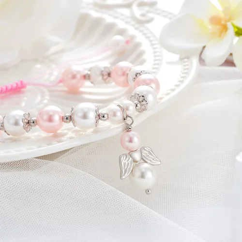 Vista 5 de Lanqueen Pulsera cristiana de bautismo para la primera comunión, regalos para niñas, niños, hija, hijo, nieta, nieto, cruz, ángel, pulsera