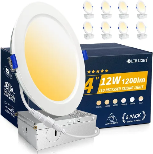 Vista 9 de Paquete de 4 luces empotrables de 4 pulgadas, iluminación LED empotrable ultrafina sin lata, luces empotrables regulables 5 ct.