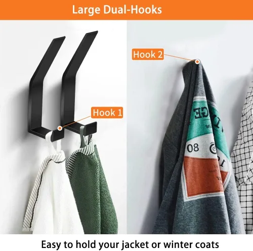 Vista 2 de Ganchos para Perchero Montados en la Pared, Negro, 2 Paquetes, Ganchos de Cuerda para Toallas de Baño para Cocina, Puerta, Gabinete, Baño
