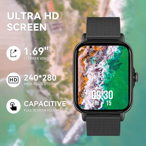 Vista 7 de Reloj inteligente para hombre (recepción de llamadas/marcación) 1.69 pulgadas HD Bluetooth Sports Fitness Tracker Watch con frecuencia cardíaca
