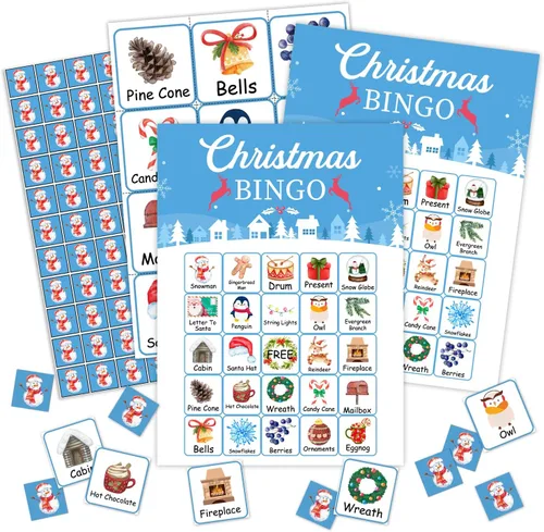 Vista 7 de Juegos de fiesta de bingo de Navidad, juegos de fiesta de Navidad para mujeres, 24 jugadores, suministros de fiesta de Navidad, actividades
