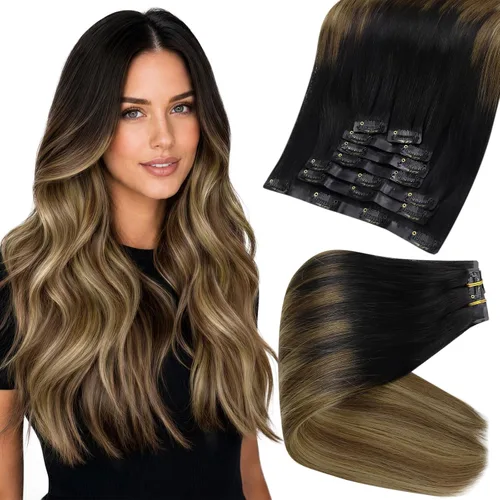 Vista 56 de Full Shine Extensiones de Cabello Rubio con Clip Reflejos Cabello Humano Extensiones con Clip Rubio Ceniza Mezcla Rubio Decolorado PU Extensiones