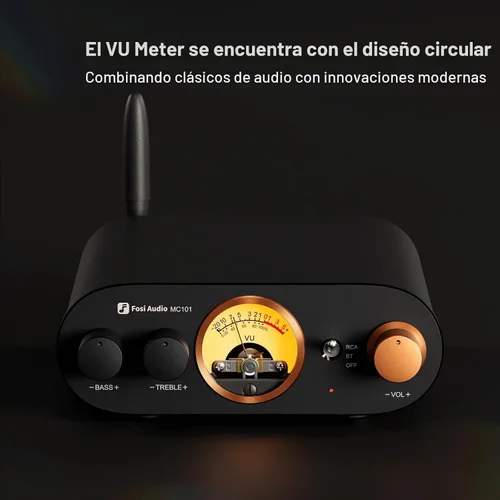 Vista 6 de Fosi Audio MC101 Amplificador Estéreo Bluetooth Componente de Audio para el Hogar Mini Amp con Medidor VU 2 Canales Receptor HiFi para Altavoces