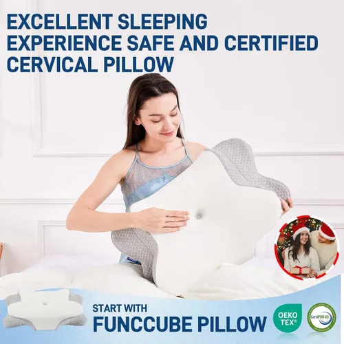 Vista 8 de Almohada cervical para el cuello – Almohada de espuma viscoelástica para aliviar el dolor de dormir, almohadas ergonómicas de contorno para dormir