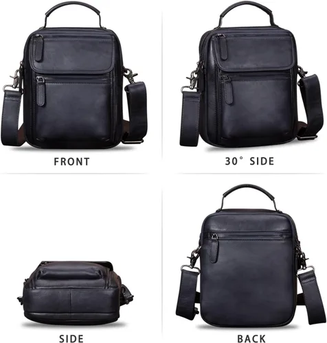 Vista 4 de IVTG Bolso de mensajero de cuero genuino para hombre, bolso bandolera bandolera para trabajo, negocios
