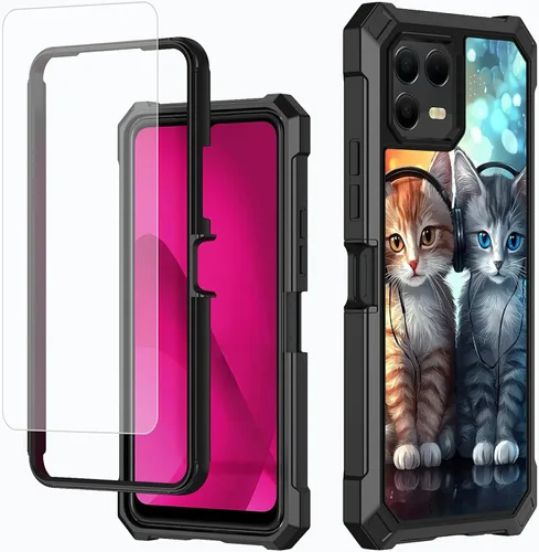 Vista 64 de Funda para T-Mobile Revvl 7 de 6.6 pulgadas con protector de pantalla, policarbonato duro de doble capa resistente y TPU suave a prueba de golpes