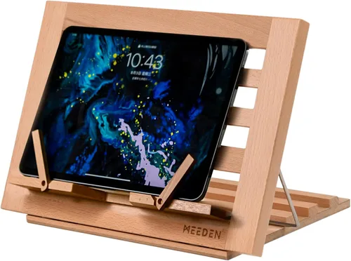 Vista 3 de MEEDEN - Soporte para libros con clips para página: 13.39" x 9.25" Soporte plegable ajustable para MacBook de madera de haya para documentos