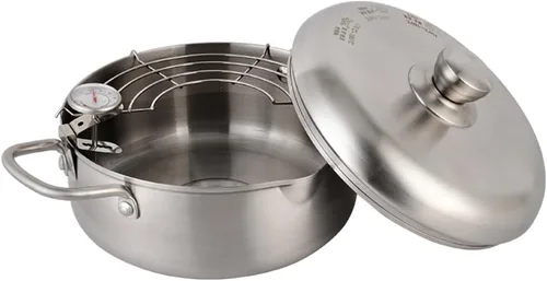Vista 7 de Olla para freír Tempura de acero inoxidable, mini sartén profunda con escurridor, con termómetro de 7.9 pulgadas (7.9 in) (A)
