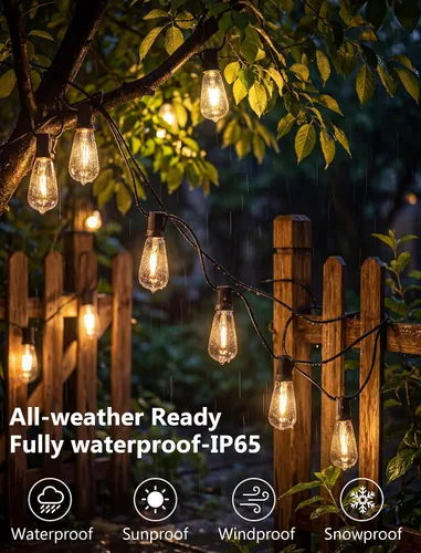 Vista 5 de Guirnalda de luces para exteriores de 10 pies, 10 luces LED Edison ST40 para patio Bombillas inastillables, IP65 impermeables, regulables, 2700 K