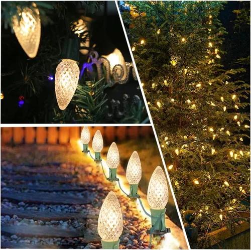 Vista 6 de Guirnalda de luces de Navidad C9, 50 pies, impermeables, conectables, de alambre verde, luces de hadas, luces de Navidad para interiores