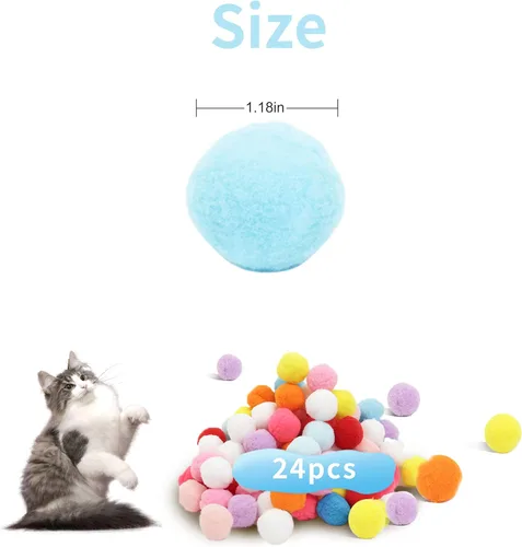 Vista 2 de 24 bolas coloridas para mascotas, bolas de felpa suave, pelota de juguete favorita del gato, juguete interactivo para gatos.