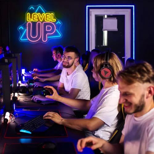 Vista 6 de Decoración de sala de juegos, letrero de neón de nivel superior para decoración de pared, accesorios de juegos, letrero LED regulable