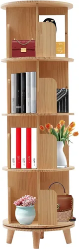 Vista 13 de Estantería giratoria, estantería esquinera independiente de 360 grados para espacios pequeños, estante de almacenamiento de madera maciza 1-Tier