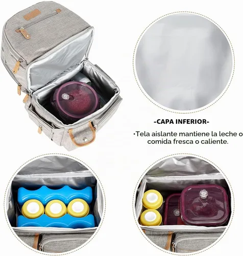 Vista 4 de Mochila para extractor de leche, bolsa enfriadora y resistente a la humedad, doble capa para madre, mochila de trabajo al aire libre con Gris