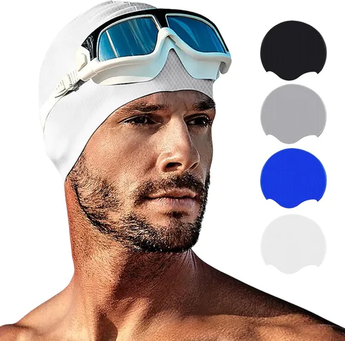 Vista 9 de Tripsky Silicone Swim Cap for Long Hair, Swimming Cap for Women Men Teenagers, Stereoscopic Pattern Bathing Cap Ideal for Curly Short Medium Long