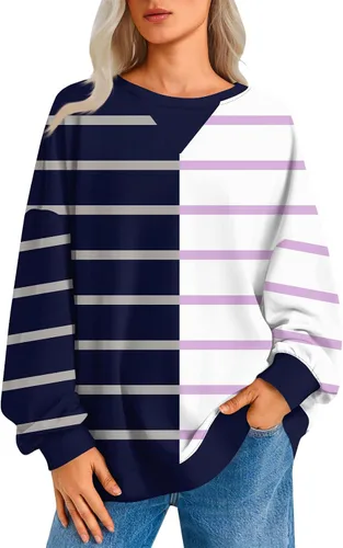 Vista 20 de Sudadera de manga larga para mujer, sudaderas de gran tamaño, estilo casual, cuello redondo, tallas S-2XL