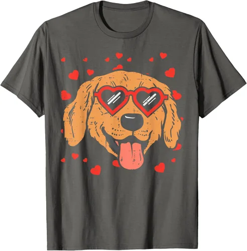 Vista 115 de Golden Retriever cara corazón gafas día de San Valentín perro regalo camiseta Negro