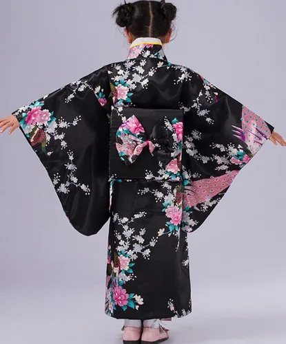 Vista 2 de Conjunto asiático kimono japonés para chicas y mujeres adultas CRB set de bata cinturón faja y abanico