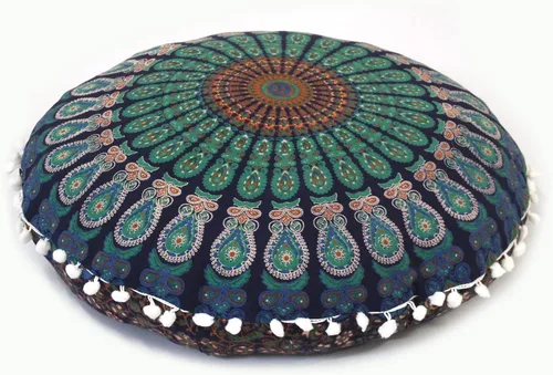 Vista 30 de CRAFT KALA Funda de cojín redonda grande de 32 pulgadas para el suelo bohemio, funda de puf boho, funda de cojín de mandala para meditación, cojines